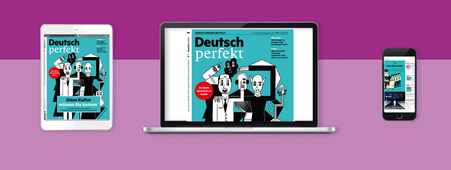 verschiedene Geräte mit Deutsch-perfekt-Inhalten