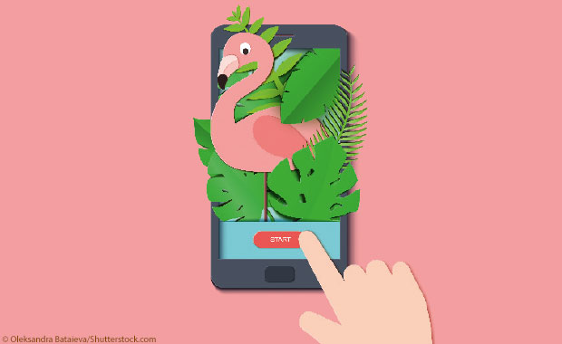 Illustration: Smartphone mit Flamingo im Display
