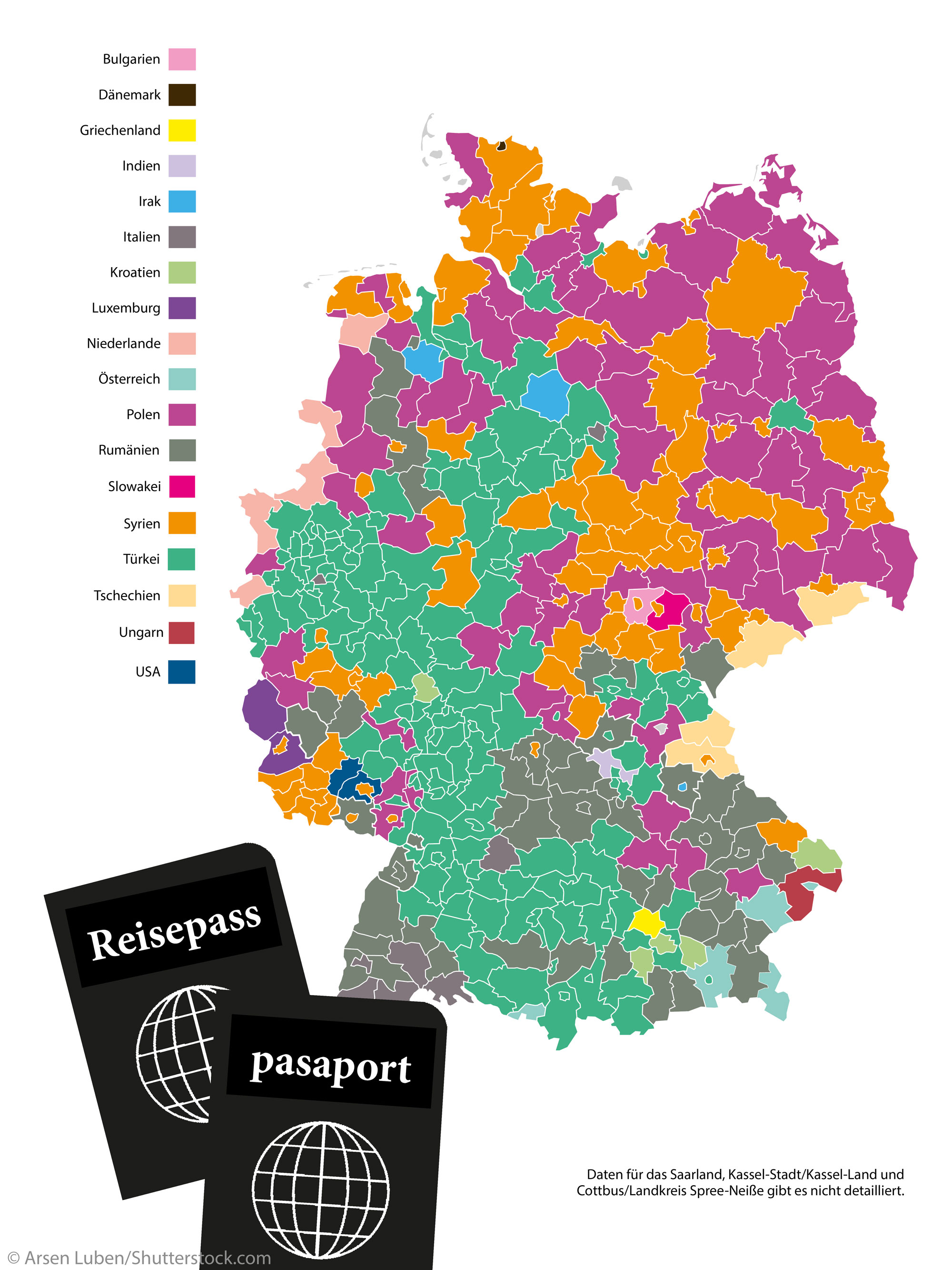 Deutschlandkarte mit Info über Auslanderanteile