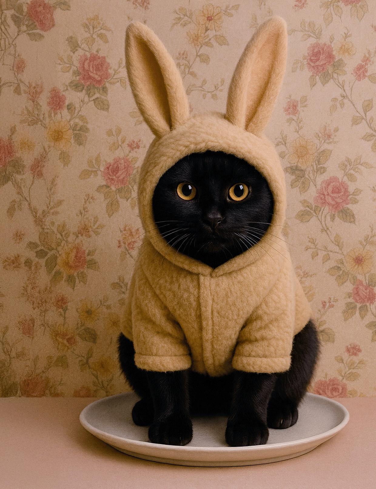 Katze im Hasenkostüm