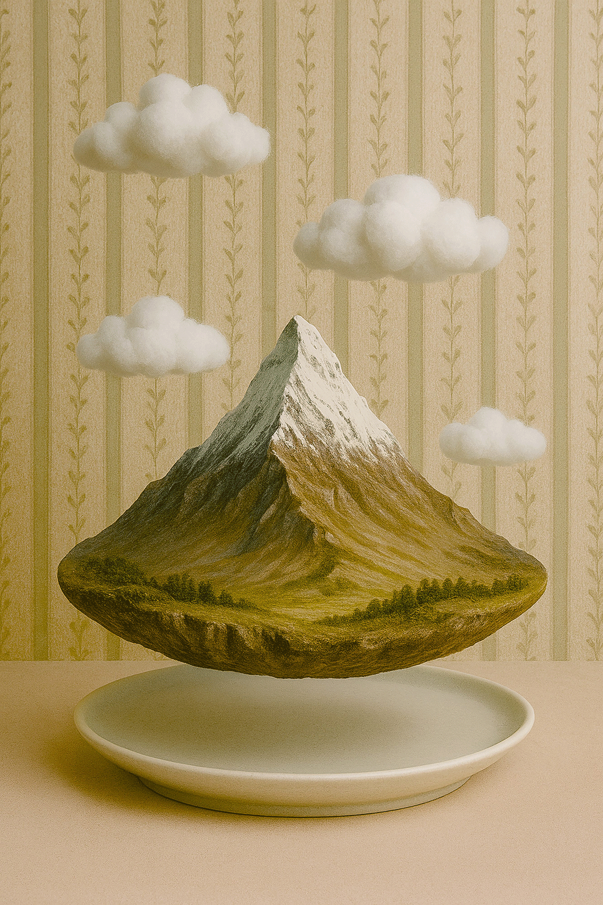 Landschaft schwebt über Teller