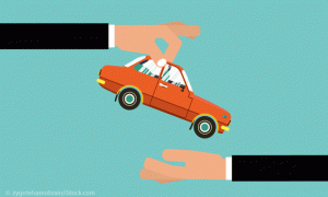 Illustration: eine Hand übergibt einer anderen ein Auto