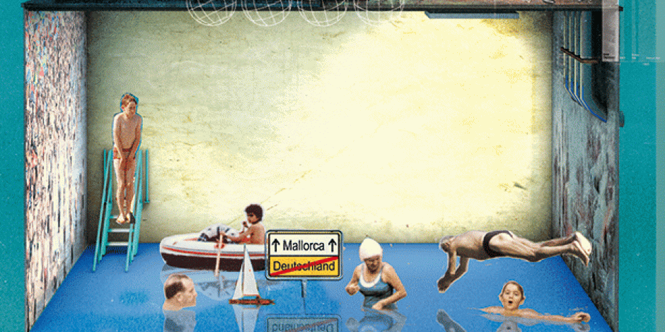 Collage mit Menschen in einem Swimmingpool
