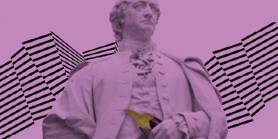 Goethe-Statue mit Aubergine in der Hand