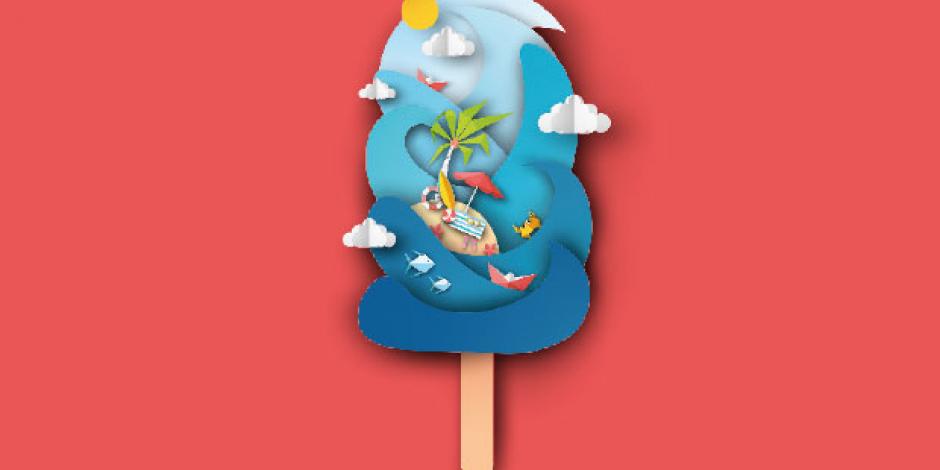 Illustration: Eis am Stil mit Motiven aus dem Bereich "Urlaub"