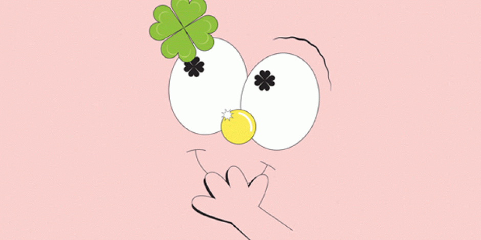 Illustration: Gesicht mit Kleeblatt auf rosa Hintergrund