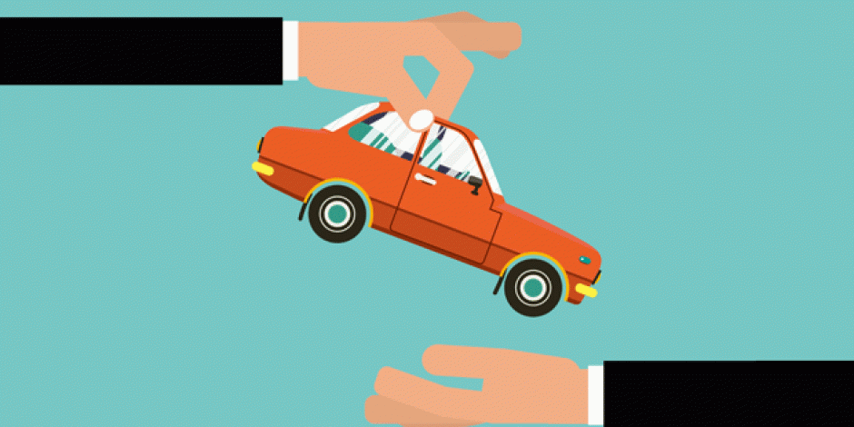 Illustration: eine Hand übergibt einer anderen ein Auto