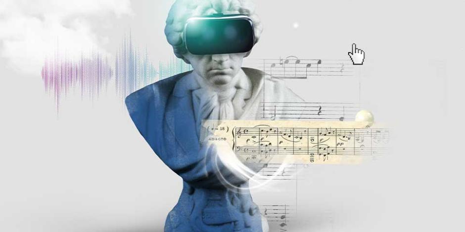 Beethoven mit 3D-Brille und Musiknoten