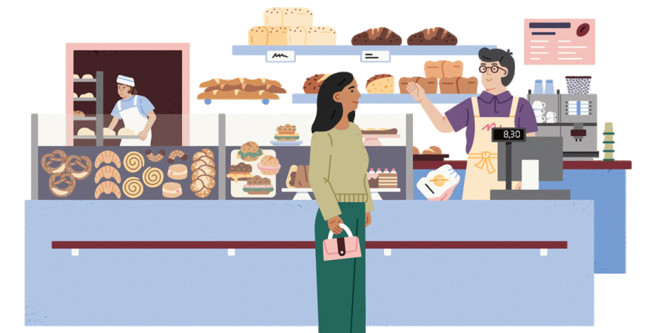Illustration: Beim Bäcker