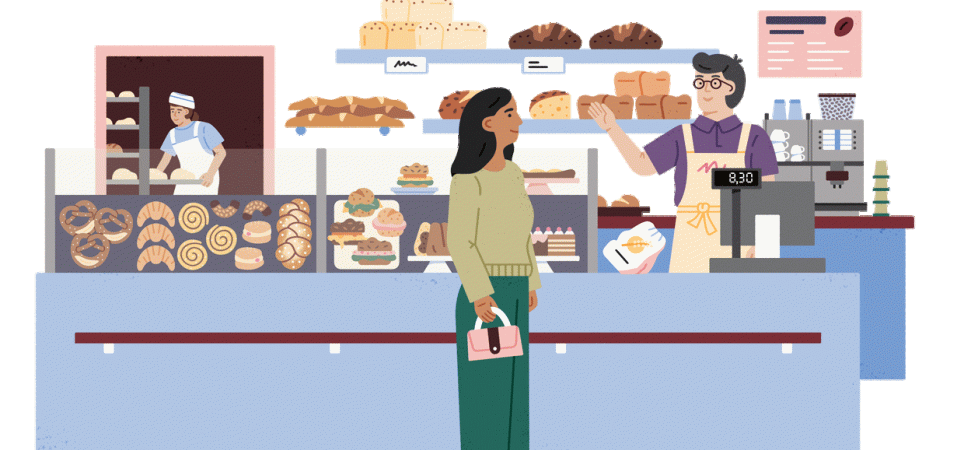 Illustration: Beim Bäcker