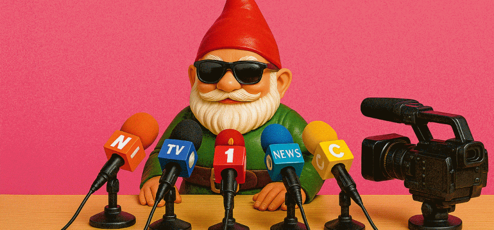 Gartenzwerg bei Pressekonferenz