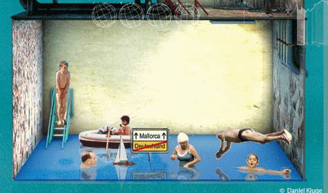 Collage mit Menschen in einem Swimmingpool