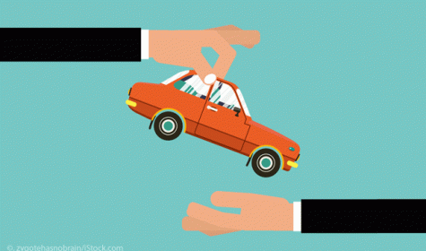 Illustration: eine Hand übergibt einer anderen ein Auto